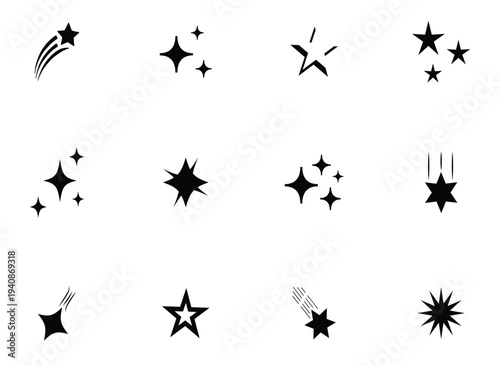 Vector set of different black sparkles icons.