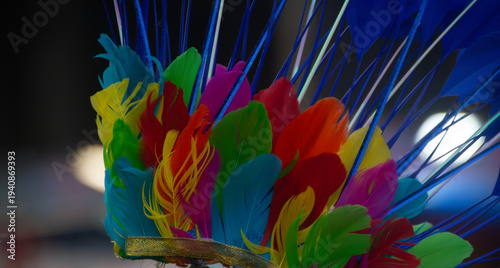 Lights background with multicolored feathers
