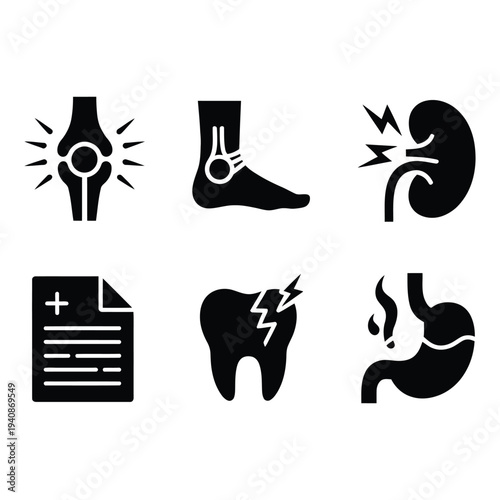 Comprehensive Health Problems and Body Pain Medical Ailments Icon Set