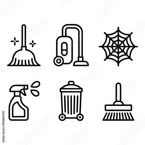 Home cleaning and maintenance tools outline icons collection