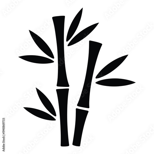 Minimalist Black Bamboo Stems with Leaves Icon for Zen and Spa Designs