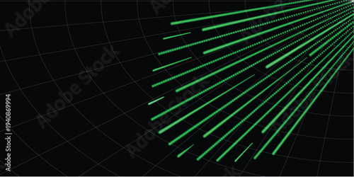 Green neon lines radiating from corner on with futuristic vibe and abstract design elements
