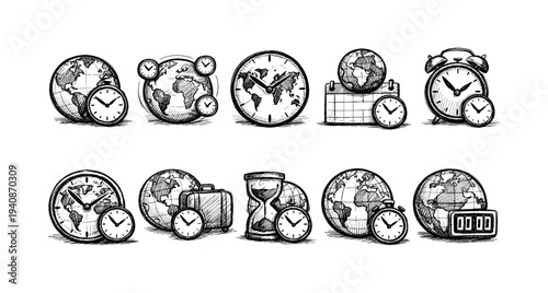 Environment conservation flat icon set. nature, ecological preservation, green earth icons.