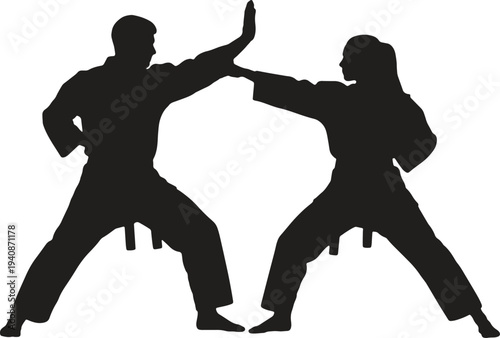 Illustration of karate martial arts silhouette fighters