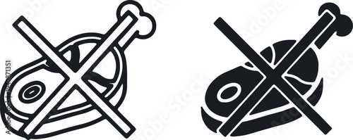 Illustration of no meat icons set prohibited food symbols