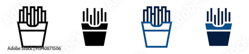 Conjunto de iconos de papas fritas. Comida rápida, snack popular, alimento de restaurante, gastronomía urbana. Ilustración vectorial