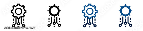 Iconos de conectividad. Engranaje con líneas de conexión, sistema tecnológico, integración digital, infraestructura de red, comunicación tecnológica. Ilustración vectorial
