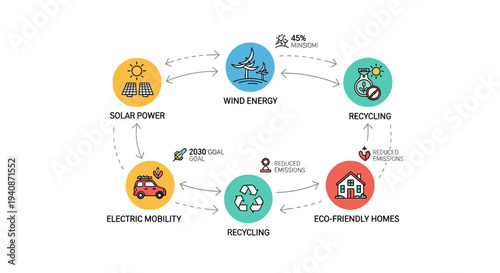 Set of 6 eco-friendly icons vector, sustainable energy and environment