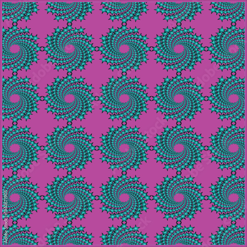 Картината върху платно Seamless abstract spiral fractal pattern with turquoise star-like shapes forming rotating geometric ornaments