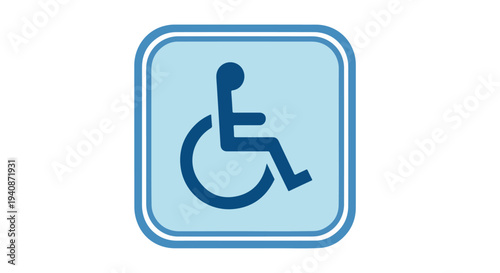 Close-up of a blue and white handicap sign with a dark blue symbol on a plain white background.