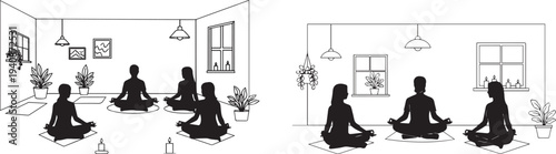 Set of 2 yoga class vector illustrations