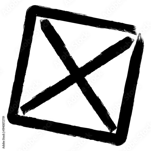 Black checkbox icon with rough edges and X mark inside.