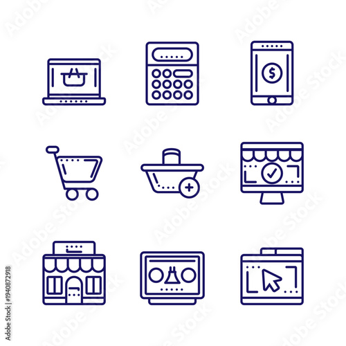 Outline Digital Storefront and Management Icon Set