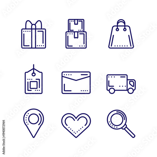 Gifts, Favorites and Delivery Outline Icon Set
