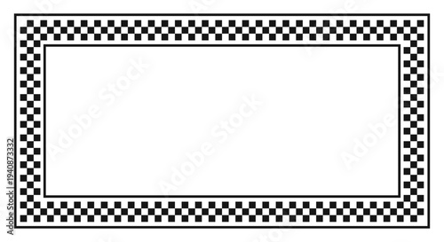 Rectangle frame with checkered black and white print. Rectangular vignette with taxi or police car, race flag or chess board texture isolated on white background. Vector graphic illistration