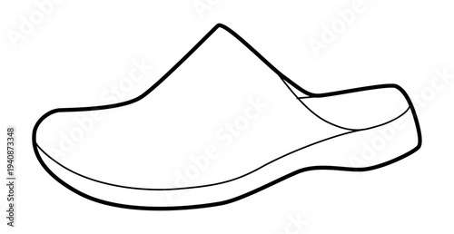 House clog sandal shoe women single line. One piece rubber slipper for shower spa pool wear. Technical fashion illustration CAD mockup clean vector man unisex isolated modern style. 