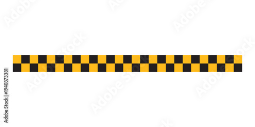 Border with checkered black and yellow print isolated on white background. Strip in police or taxi car style. Repeated squares pattern. Vector flat illustration
