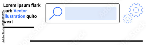 Website interface, digital tools, system customization, search optimization, data management, tech services. Search bar with magnifying glass and gear icons. Search optimization and system