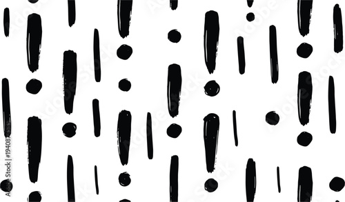 Black exclamation marks and dots seamless pattern. Brush stroke style abstract vector design for backgrounds, textiles, and designs.