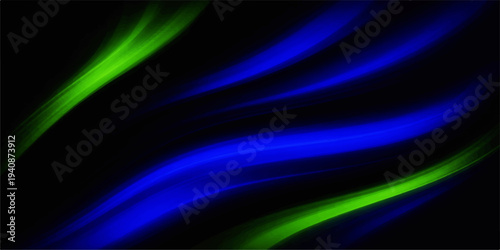 Abstract blue and green background featuring flowing waves and glowing lines of light that create a futuristic motion texture for a modern art backdrop design