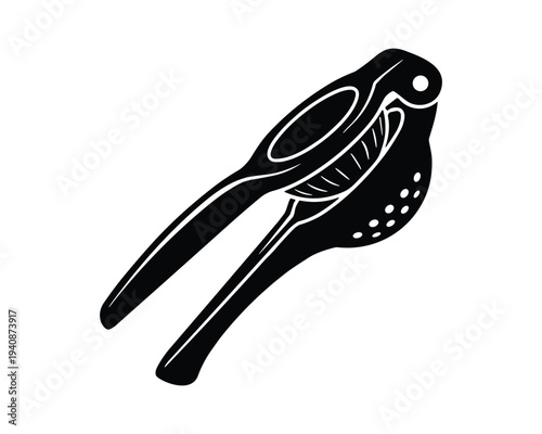 Citrus juicer silhouette detail, manual squeezer kitchen tool icon, lemon lime press, ergonomic handle, efficient extraction design