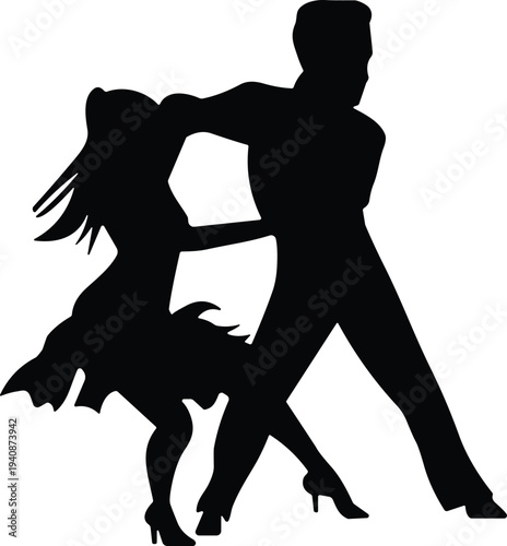 Ballroom dancing couple silhouette, elegant man and woman partner dance pose, romantic performance vector illustration isolated