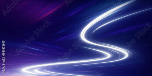 A glowing digital illustration of an abstract blue and purple background with stars featuring flowing waves of light and energy in a soft motion texture design
