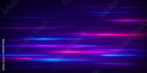 Abstract blue background with rays of pink light and purple digital lines creates a colorful motion pattern with a glowing energy wave texture