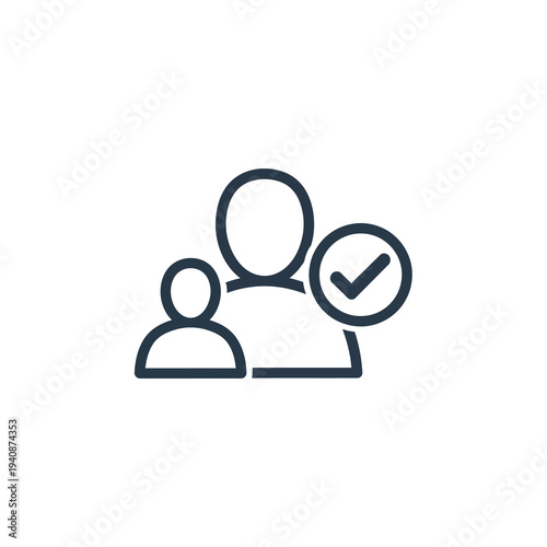 Minimalist outline icon showcasing successful user account verification, profile confirmation, and authorized access approval for digital platforms