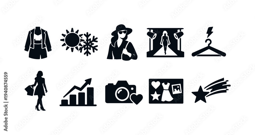 Obraz premium Fashion silhouette icon set featuring chic, modern style elements for designers