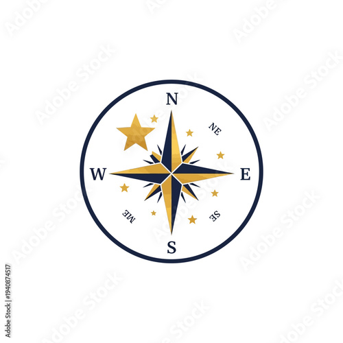 Sophisticated navigational compass icon featuring a prominent golden star, representing journey, ambition, and finding the right path