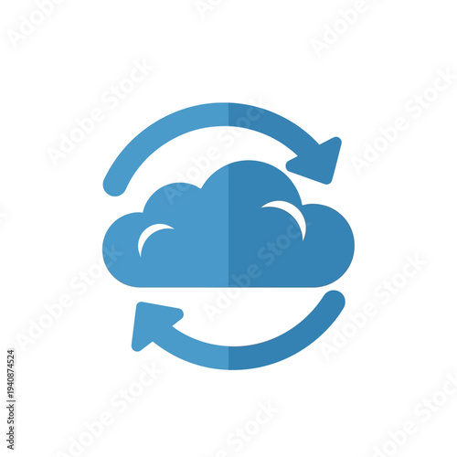 Modern flat design cloud synchronization icon representing data refresh, network updates, and secure online storage for digital services