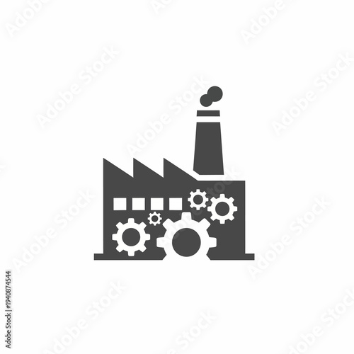 Clean vector icon of an industrial factory with gears, symbolizing manufacturing, production, and technological progress, ideal for modern business and engineering concepts