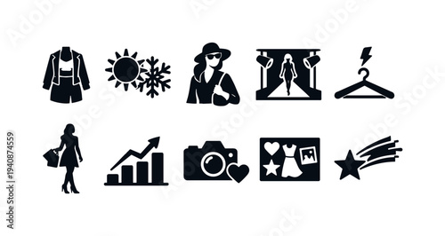Fashion silhouette icon set featuring chic, modern style elements for designers