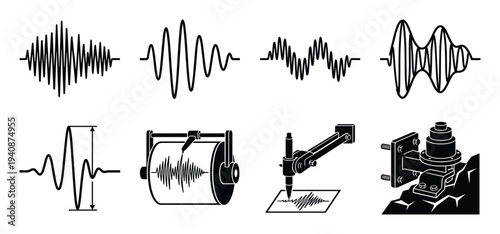 Detailed Seismograph Collection Seismic Waveforms Silhouettes Earthquake Recording Instruments Detection Monitoring