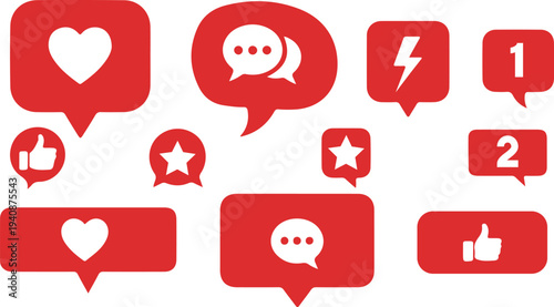 Red Social Media Notification and Engagement Icons Set Vector Collection