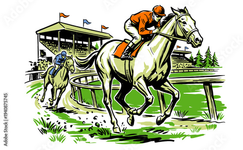 Horse racing event illustration. Equestrian sports design for t-shirt print, poster, sticker, background and other uses. Champion race track. Derby sp