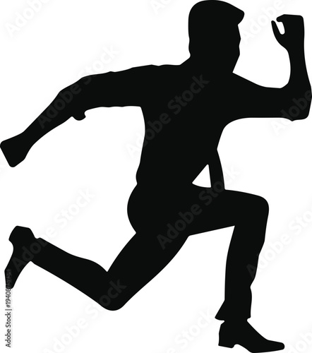Runner silhouette sprinting athlete, man running fast action pose, fitness training sport vector illustration isolated