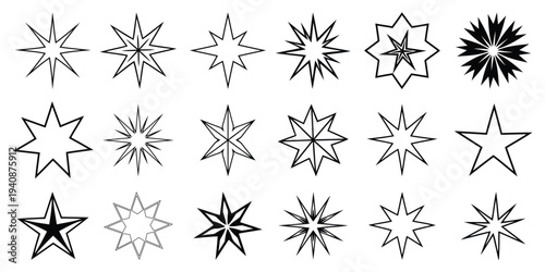 Collection of Various Star and Starburst Vector Shapes – Sparkle and Shine Icons