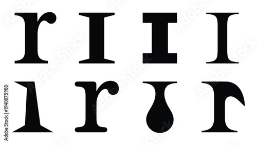 Detailed silhouette collection of typographical series, letter design variations in bold, geometric, and organic styles