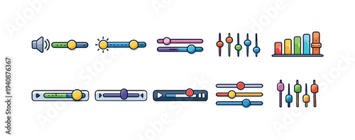 Audio, volume control 3d icon set. music, sound, settings icons 3d collection