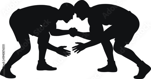 Wrestling athletes silhouette grappling sport competition fighters training match strength combat vector illustration isolated wrestling pose action concept