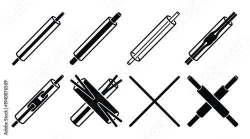 Fiber optic splice sleeve icons set, different sleeve design variants, communication technology and network solutions