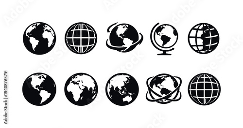 Earth, globe silhouette icon set. planet, geography icons collection in silhouette style
