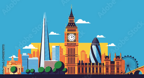 Vibrant London cityscape with iconic landmarks and modern architecture.