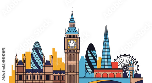 London cityscape with iconic landmarks and modern architecture.