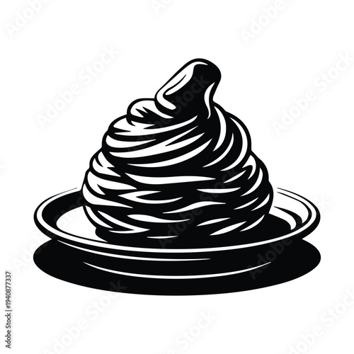 Elegant black and white illustration of whipped cream on a plate