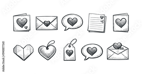 Valentine's day linear icon set. love, romance, heart, and gift outline symbols.