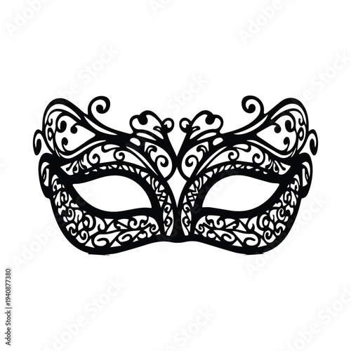 Intricate black masquerade mask with elegant swirling designs