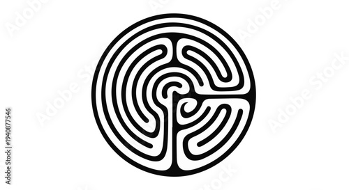 black and white circular maze symbol illustration